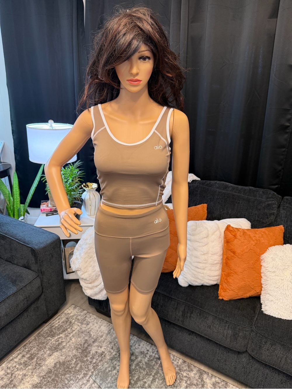 ALO Yoga Taupe Seamless Cropped Tank & High-Waist Bike Shorts Set